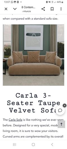 Taupe 3 seater fabric sofa