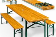 Folding Picnic Table &amp; Bench Set with Parasol Hole