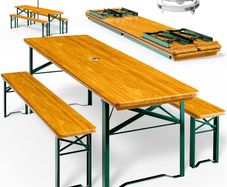 Folding Picnic Table & Bench Set with Parasol Hole