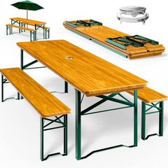 Folding Picnic Table & Bench Set with Parasol Hole