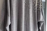Stradivarius grey pearl batwing top Sz L (Fit 12-14)