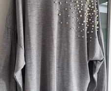 Stradivarius grey pearl batwing top Sz L (Fit 12-14)