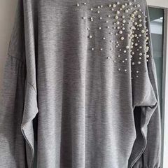 Stradivarius grey pearl batwing top Sz L (Fit 12-14)