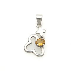 Vintage 925 Sterling Silver & Citrine Butterfly Pendant