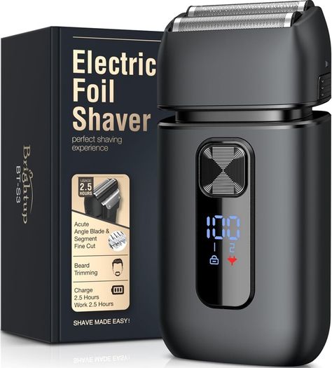 Brightup Foil Shaver, Electric Razor for Men, Upgraded Electric Shaver with Pop Up Trimmer, USB-C Rechargeable, Waterproof, Cordless, Double Floating Blade for Close Shaving, Black