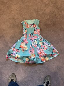 Girls green flowery Abel & Lula dress age 6-9 approx