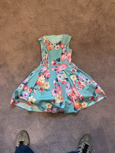Girls green flowery Abel & Lula dress age 6-9 approx