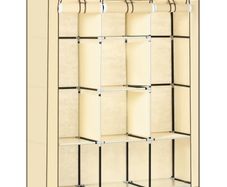Fabric Wardrobe, with Rails and Shelves - Beige