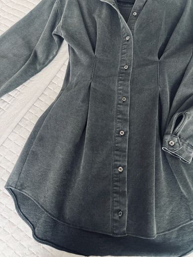 Missguided Petite Washed Black Denim Shirt Dress UK 8