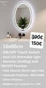 LED Bathroom Mirror Antifog Oval Dual LED