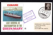 1967 Great Britain Cover Celebrating Cunard Last Transatlantic Voyage of the Cunard Queen Mary Cover with with Southampton Paquebot cancel with separate cancel posted on the High seas tying 4d Machin definitive