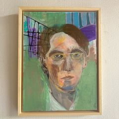 Original W.B Yeats William Butler Yeats Portrait in Abstract Painting Framed by Artist