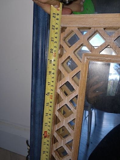 Wall mirror with lattice wood frame