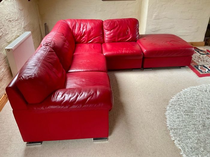 Genuine Leather Sofa & Poof