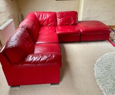 Genuine Leather Sofa & Poof