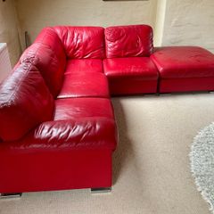 Genuine Leather Sofa & Poof