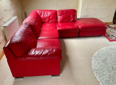 Genuine Leather Sofa & Poof