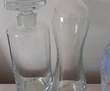 2 Uniquely Shaped  Glass Decanters