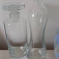 2 Uniquely Shaped  Glass Decanters