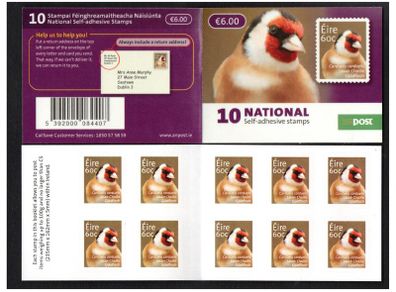 2013 Ireland Goldfinch Definitive Stamps Booklet Mint Never Hinged (MNH). Hibernian HB190.