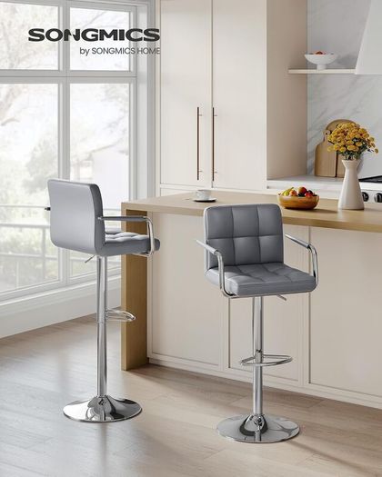 2pcs Adjustable Height Bar Stool Stainless Steel With Armrest Footrest