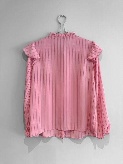 Pre Owned Dunnes Stores Pink Striped Ruffle Blouse
