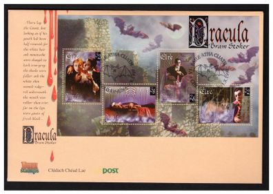 1997 Ireland Centenary of Bram Stokers Dracula Commemorative Stamps Miniature Sheet An Post First Day Cover (FDC)