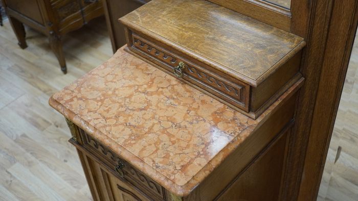 Antique French Oak Mirrored Dressing Stand