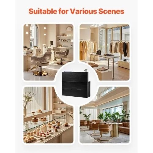 Reception Desk, 55.12 x 31.50 x 47.24 in L-Shaped Front Counter Table, Office Reception Counter with Drawer Keyboard Tray and Storage Cabinet