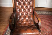 Vintage Chesterfield Leather Rocking Chair Tufted Brown Leather &amp; Solid Wood