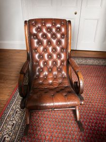 Vintage Chesterfield Leather Rocking Chair Tufted Brown Leather & Solid Wood