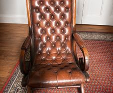 Vintage Chesterfield Leather Rocking Chair Tufted Brown Leather & Solid Wood