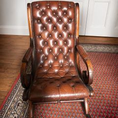Vintage Chesterfield Leather Rocking Chair Tufted Brown Leather & Solid Wood
