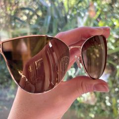 BCBGMaxazria Cat Eye Sunglasses, Gold tone, Pink Earpieces, Like New
