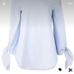 Witchery Blue pinstripes cold shoulder top Size 8 BNWT