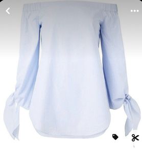 Witchery Blue pinstripes cold shoulder top Size 8 BNWT