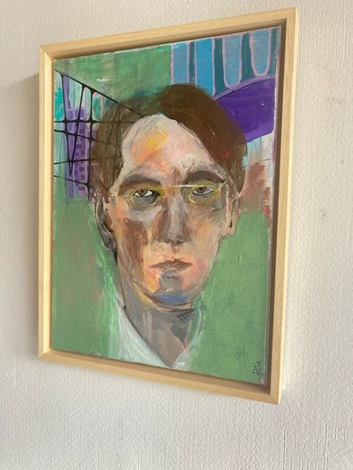 Original W.B Yeats William Butler Yeats Portrait in Abstract Painting Framed by Artist