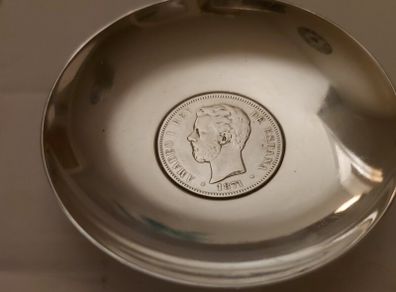 5 Pesetas silver coin from 1871, in silver bowl