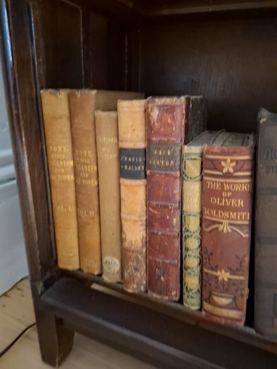 large collection vintage antiquarian books. 4 complete shelves.