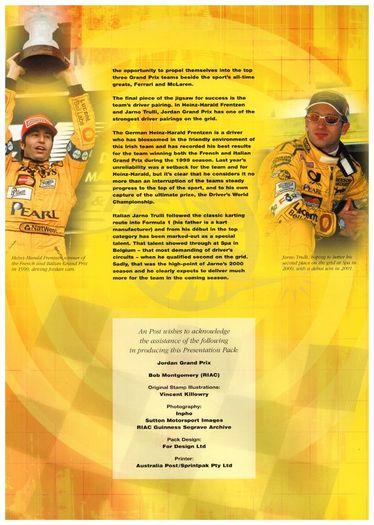 2001 Ireland Pole Position A History of Irish Grand Prix Racing. Contains Irish Motorsport Stamp Booklet, Irish Motorsport Set on First Day Cover & Centenary of the Royal Irish Automobile Club: Jordon Miniature Sheet