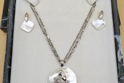 STERLING SILVER 925 Mother of Pearl Jewelry Set Necklace &amp; Earrings