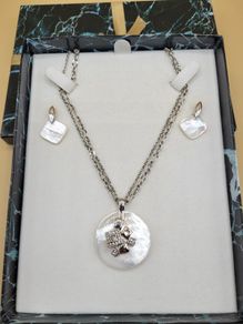 STERLING SILVER 925 Mother of Pearl Jewelry Set Necklace & Earrings