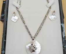STERLING SILVER 925 Mother of Pearl Jewelry Set Necklace & Earrings