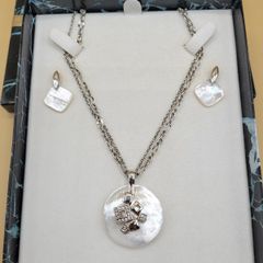 STERLING SILVER 925 Mother of Pearl Jewelry Set Necklace & Earrings