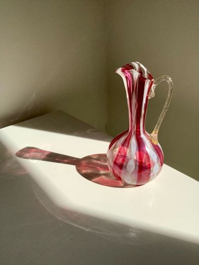 Vintage Venetian Style Hand Blown Art Glass Ewer Latticino 15cm