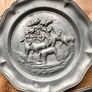 Pair Vintage German 95% Pewter 3D Relief Wall Plates - Angel Mark Image 2