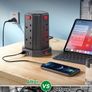 Tower Extension Lead 10M, (13A 3250W), 8 AC Outlets and 4 USB Ports Extension Tower, Surge Protection Extension Lead with 4 Independent Switch, 17W USB C Ports Extension Cable 10M for Office, Home Image 3
