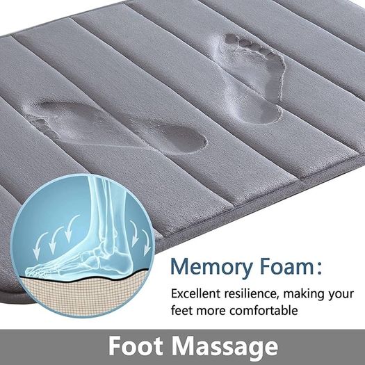 Memory Foam Bath Mat, 60 x 180 cm, Extra Soft Large Bathroom Mat Runner, Super Absorbent Non-Slip Bath Mats for Bathroom Floor Long Machine-Washable Dry Bath Rug Foot Mat, Dark Grey