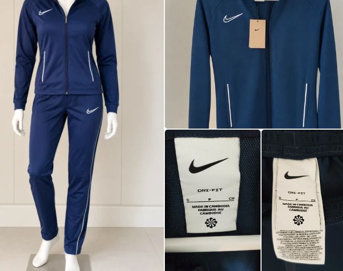 New Nike Womens Dri FIT Navy Blue Tracksuit Jacket & Trousers Size S