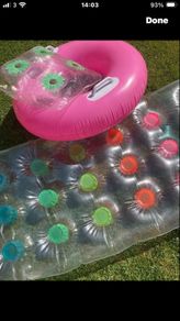 Pink Inflatable Ring with Handles & pool lounger + Pillow